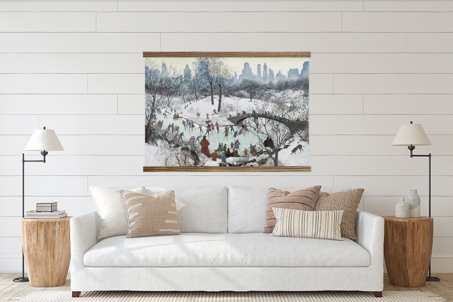 Oversized Central Park Ice Skating- Watercolor Canvas Wall Hanging