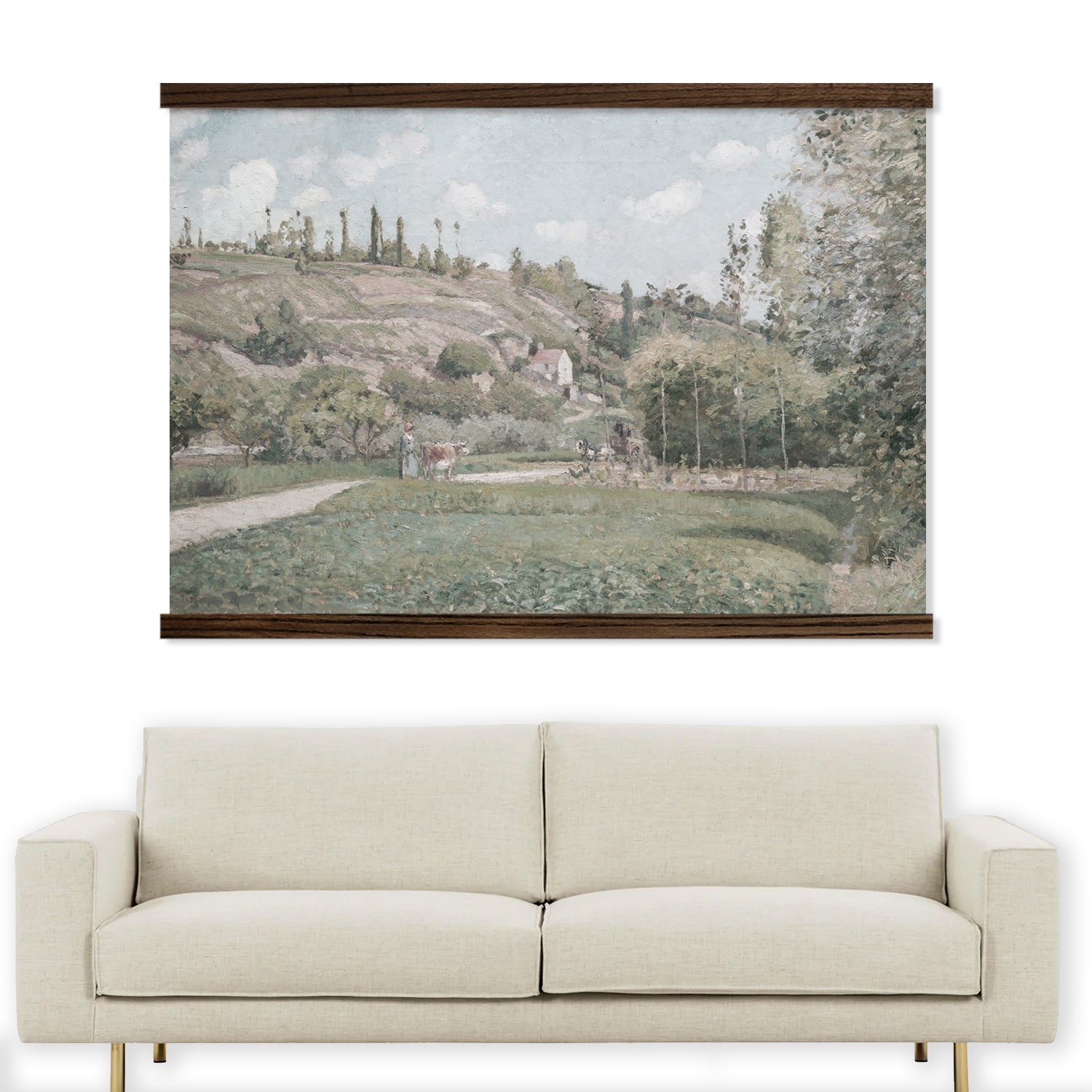 Oversized Cowherd Pissarro- Watercolor Canvas Wall Hanging