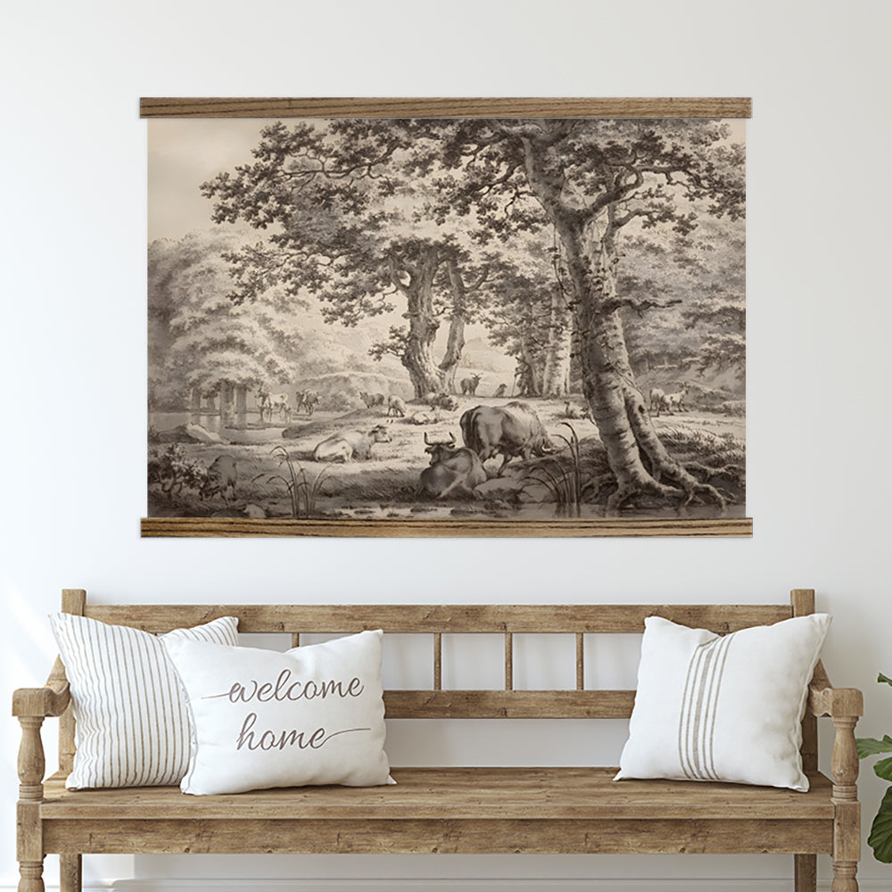 Cows Under Trees Vintage Tapestry Wall Decor