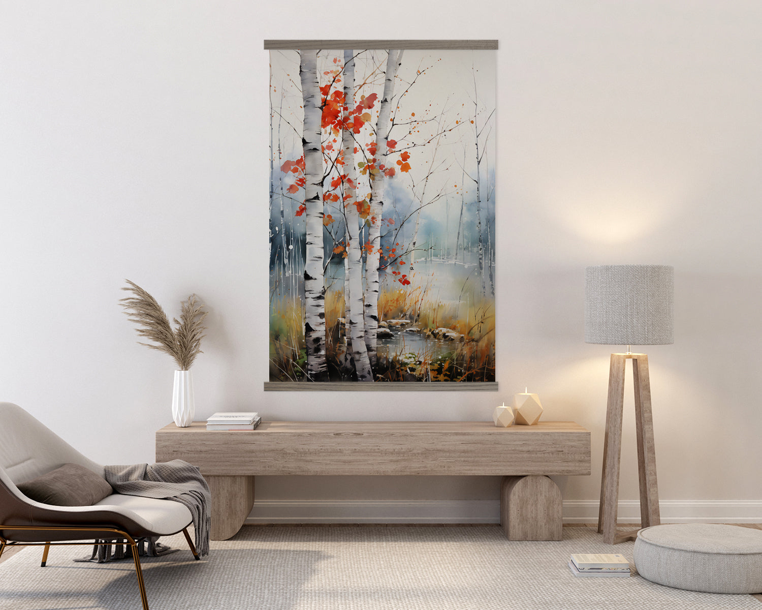 Crimson Birch Large Wall Art Tapestry