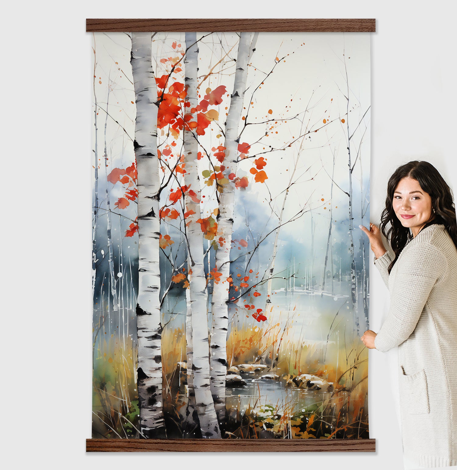 Crimson Birch Large Wall Art Tapestry