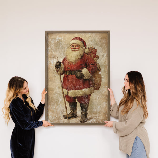 Distressed Vintage Santa Painting - Santa Canvas Art - Frame