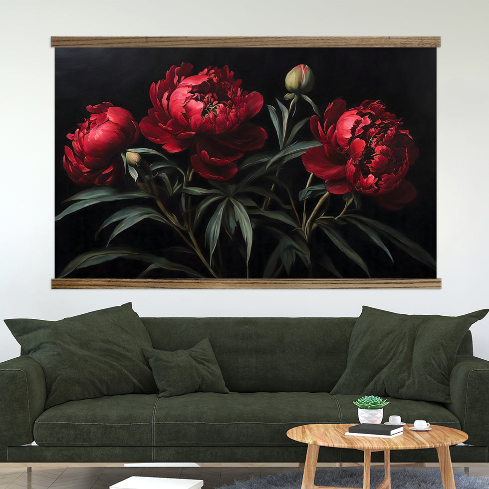 Dark Moody Wall Art - Dark Red Peonies Tapestry Wall Art