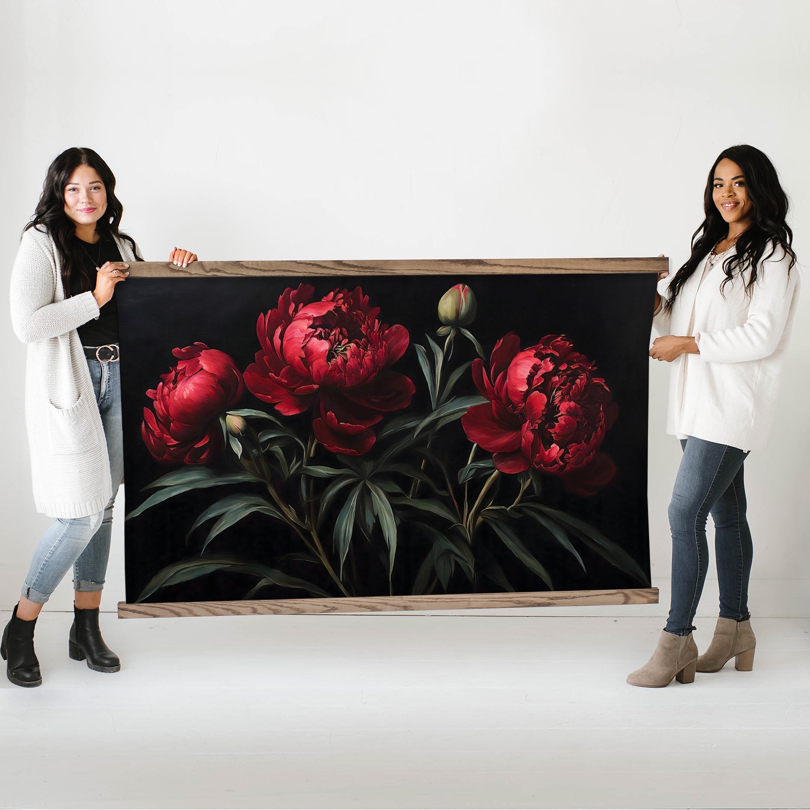 Dark Moody Wall Art - Dark Red Peonies Tapestry Wall Art