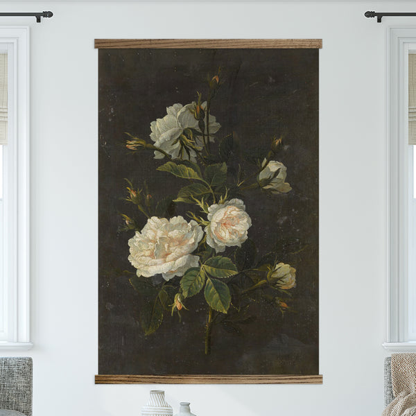 Living Room Large Canvas Wall Art - Dark Vintage Rose