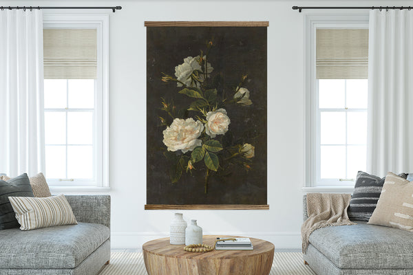 Living Room Large Canvas Wall Art - Dark Vintage Rose