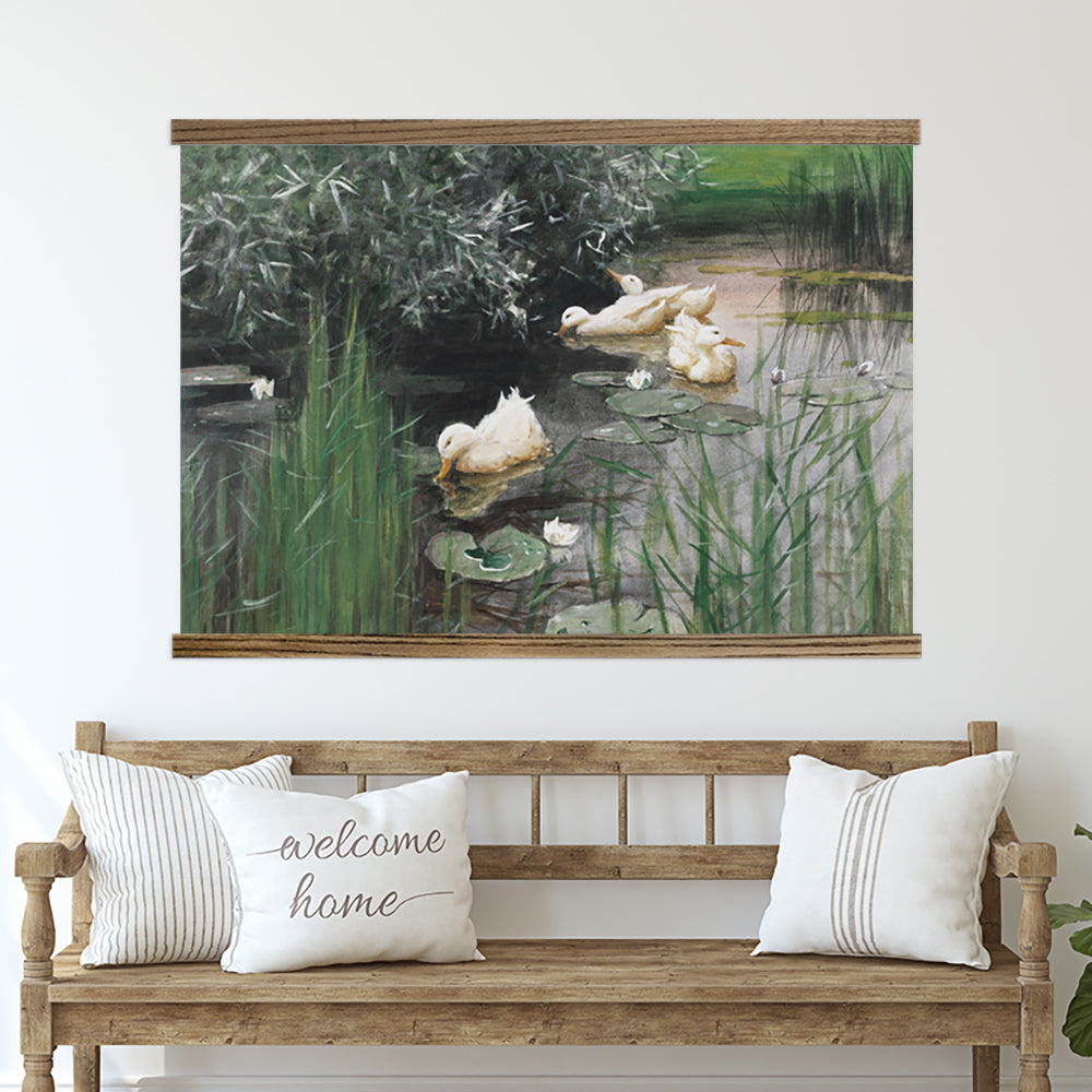 Vintage Tapestry Painting | Ducks in the Marsh Hanging Canvas