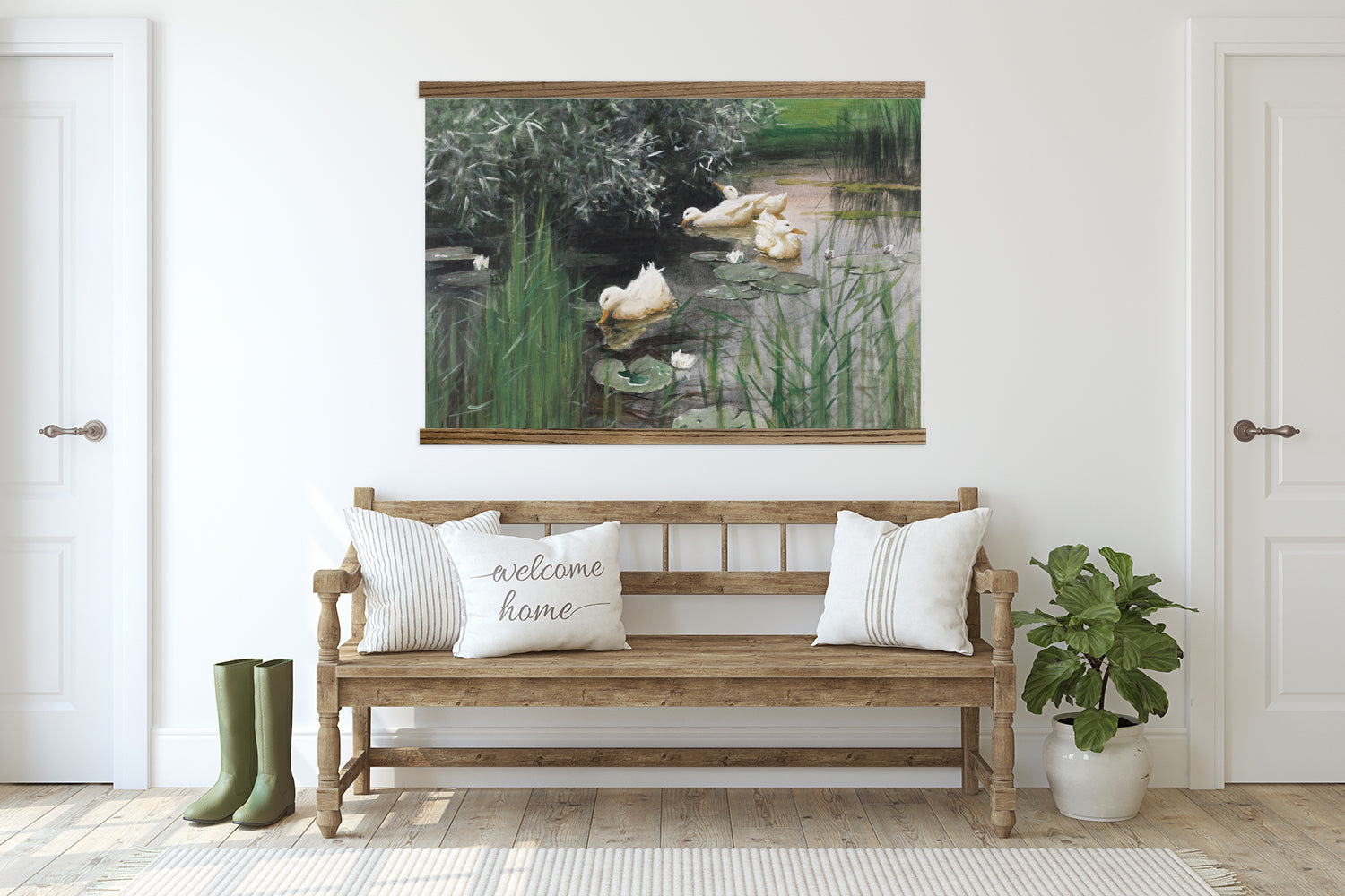 Vintage Tapestry Painting | Ducks in the Marsh Hanging Canvas
