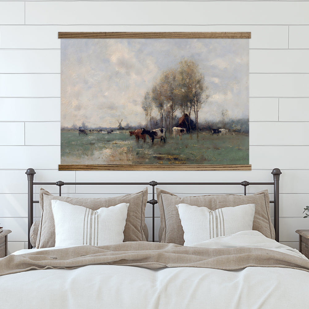 Cow Art Landscape Tapestry- Dutch Cows Hanging Tapestry