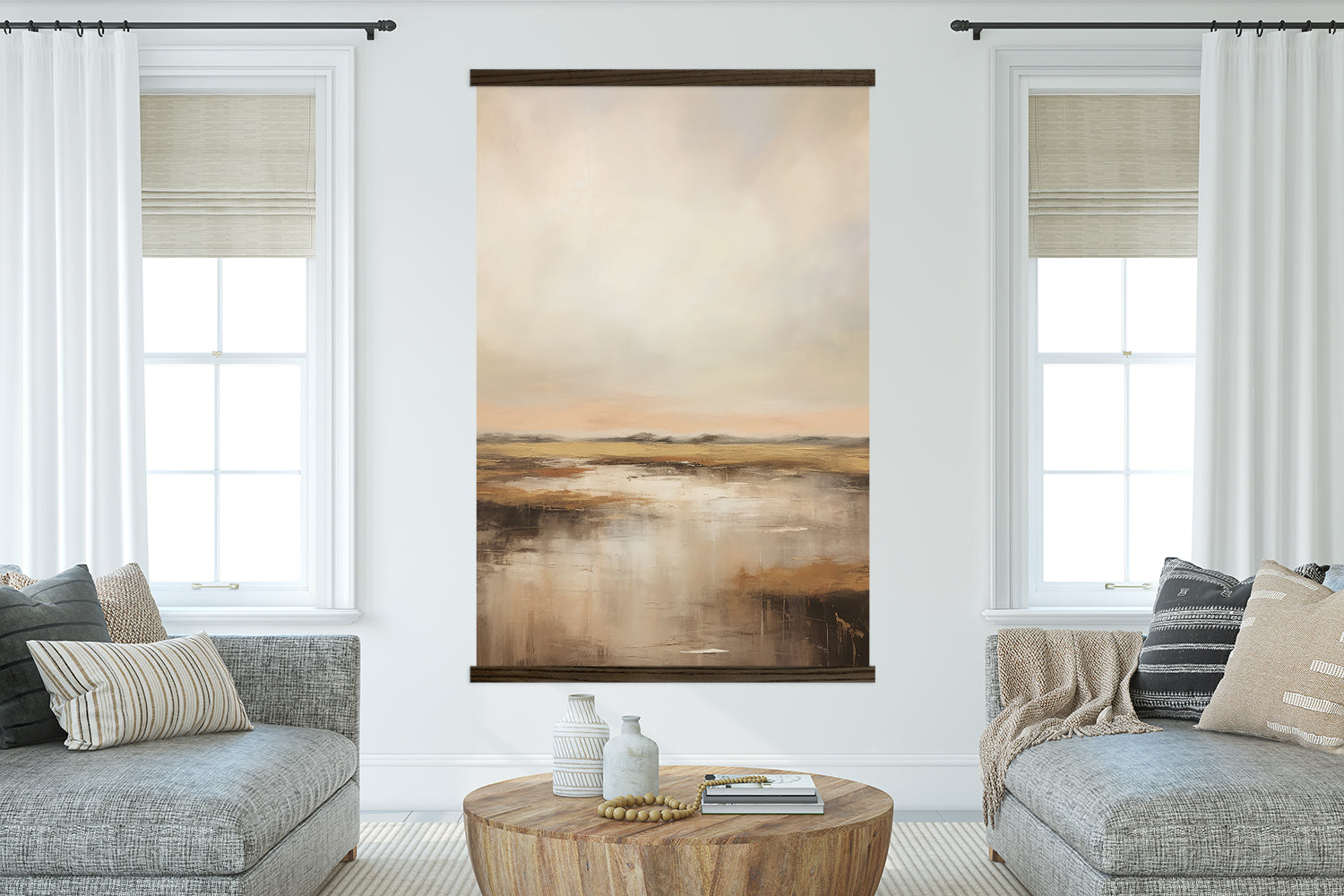 Earthy Beige Horizon Modern Landscape Warm Toned Wall Art