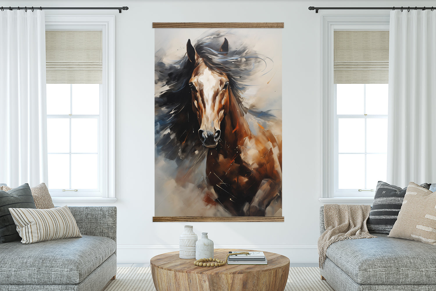 Extra Large Wall Art | Equestrian Horse Painting Hanging Canvas Framed