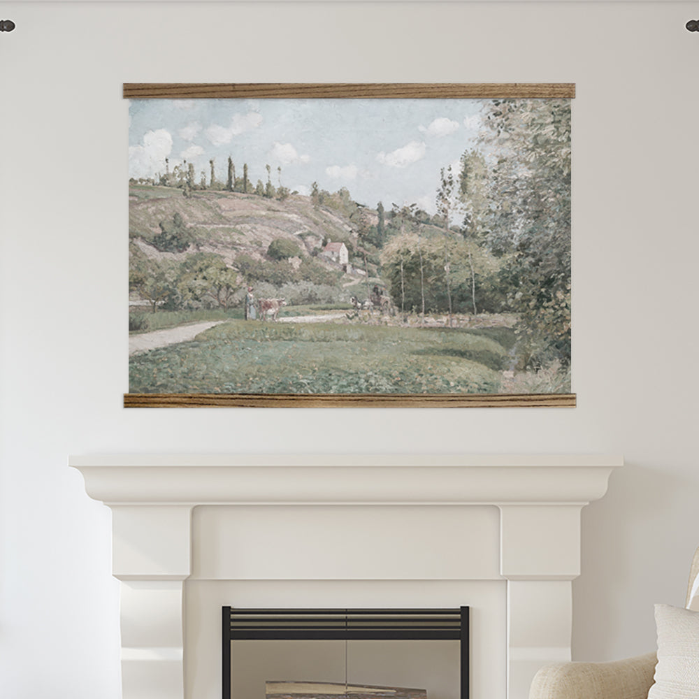 Oversized Cowherd Pissarro- Watercolor Canvas Wall Hanging