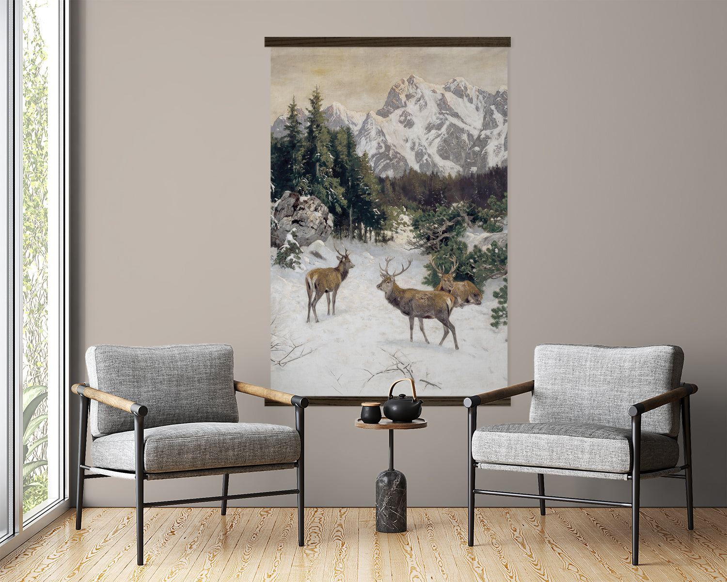 Big Wall Art Rustic Home Decor - Winter Deer Painting