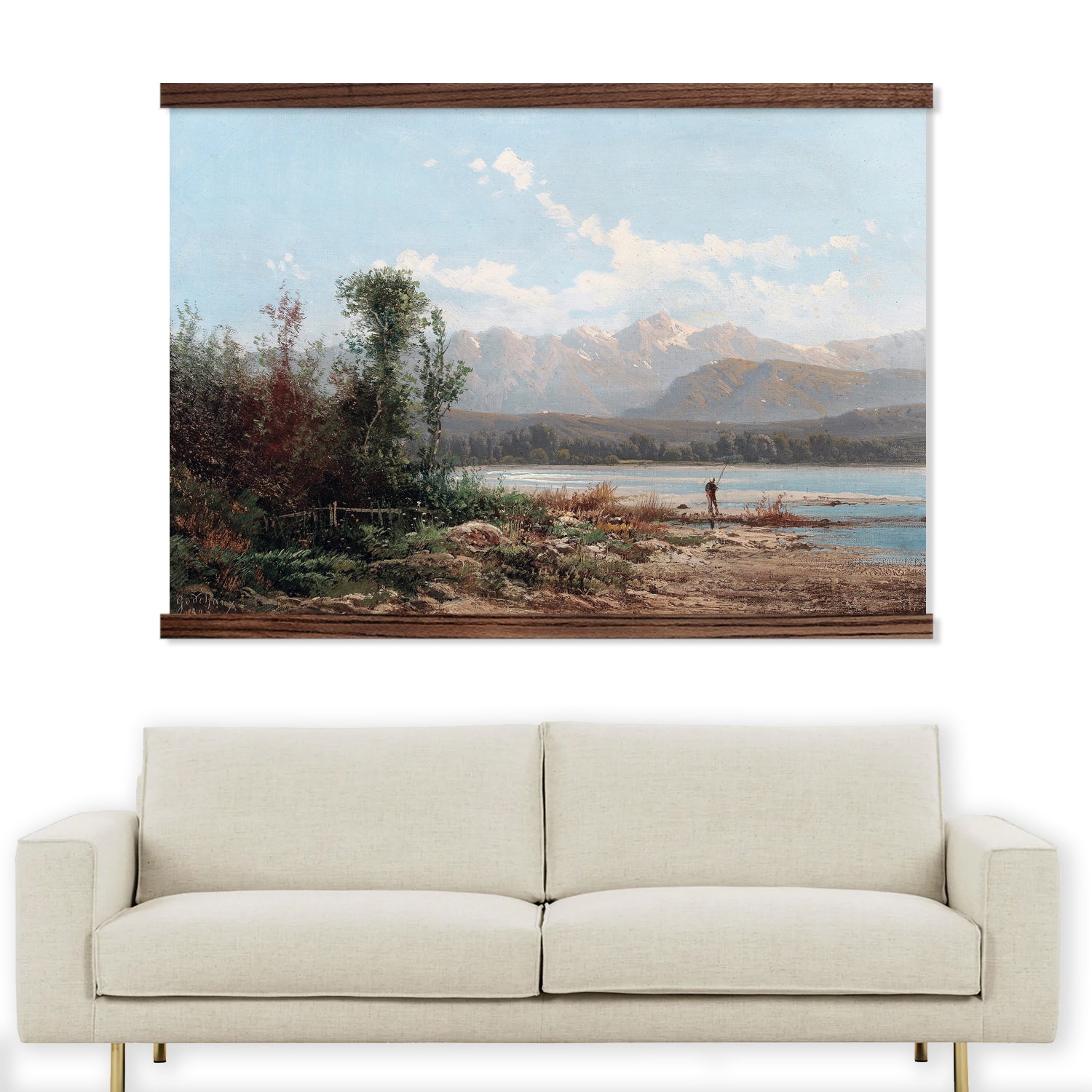 Fishing by the Lake - Large Canvas Lake House Wall Art -Framed Nature Art