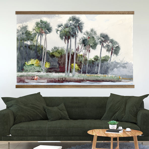 Large Wall Accent - Florida Palms Watercolor Canvas Art - Beach House Wall Art