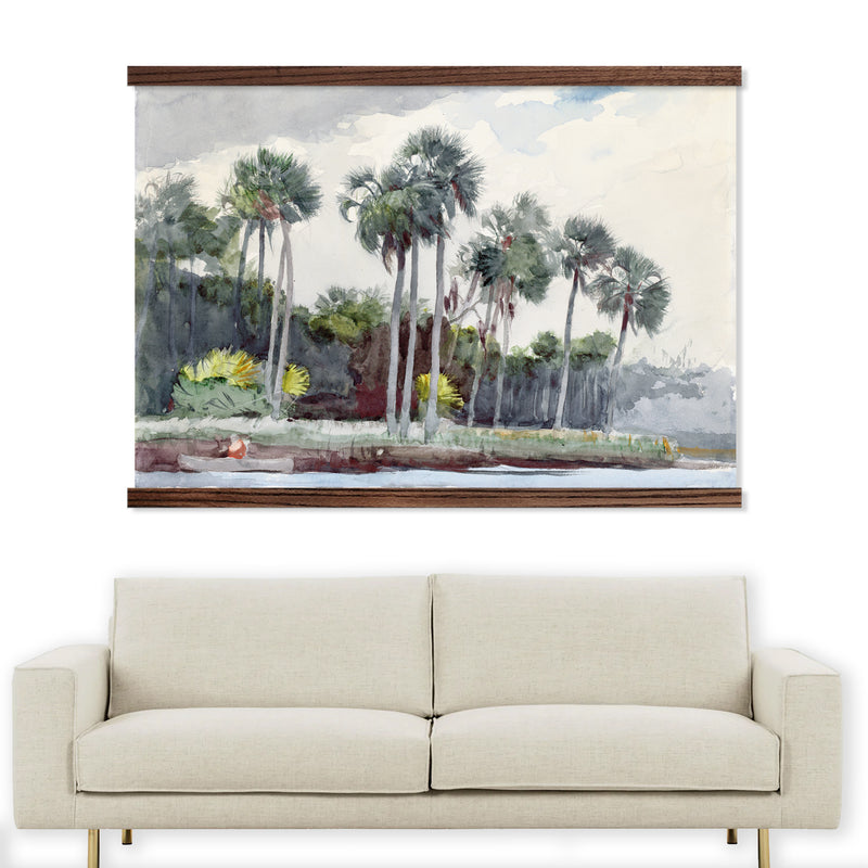 Large Wall Accent - Florida Palms Watercolor Canvas Art - Beach House Wall Art