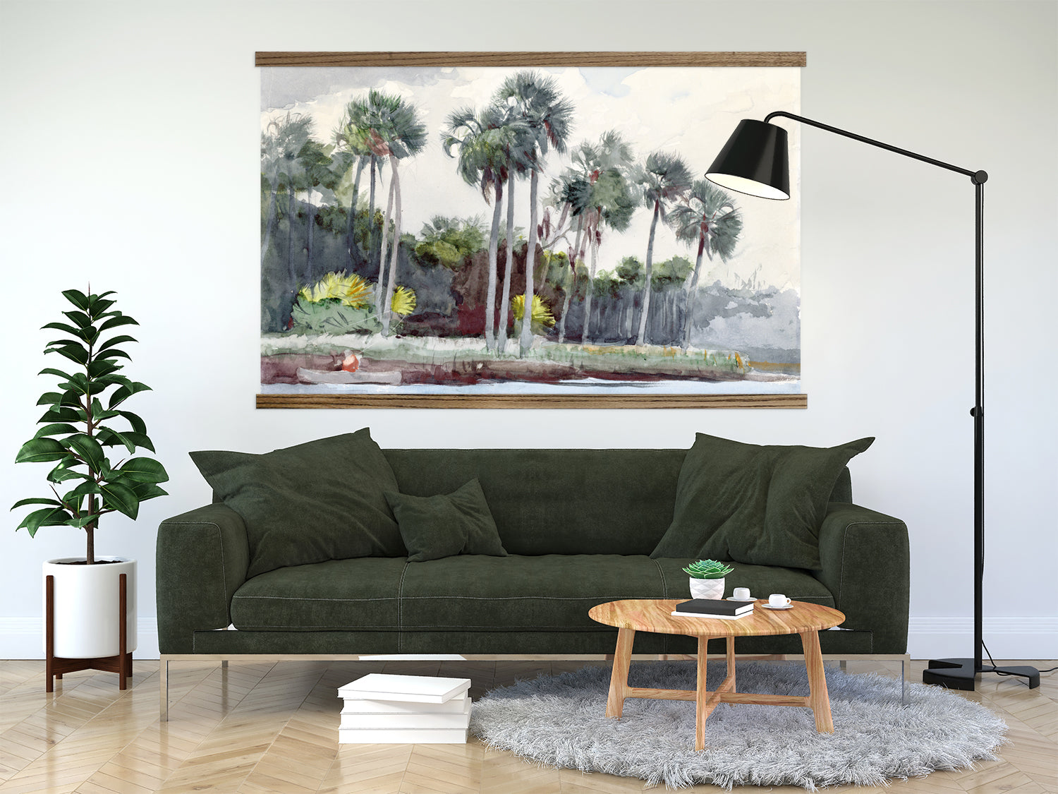 Large Wall Accent - Florida Palms Watercolor Canvas Art - Beach House Wall Art