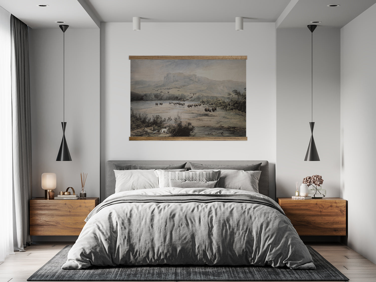 Bedroom Large Canvas Wall Art - Herd Of Buffalo Missouri River