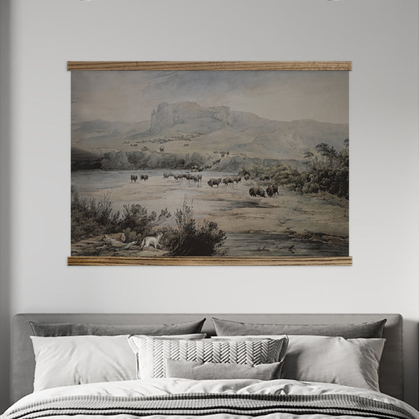 Bedroom Large Canvas Wall Art - Herd Of Buffalo Missouri River