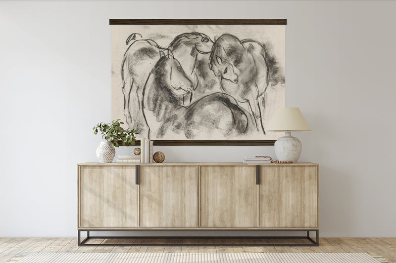 Extra Large Canvas Print- Charcoal Horses- Abstract Art