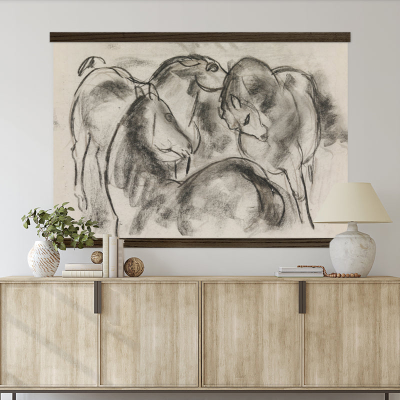 Extra large canvas print charcoal horses abstract art