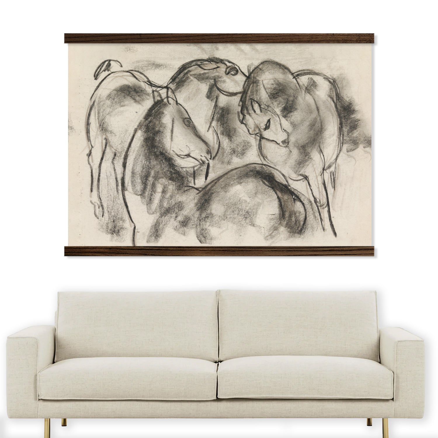 Extra Large Canvas Print- Charcoal Horses- Abstract Art