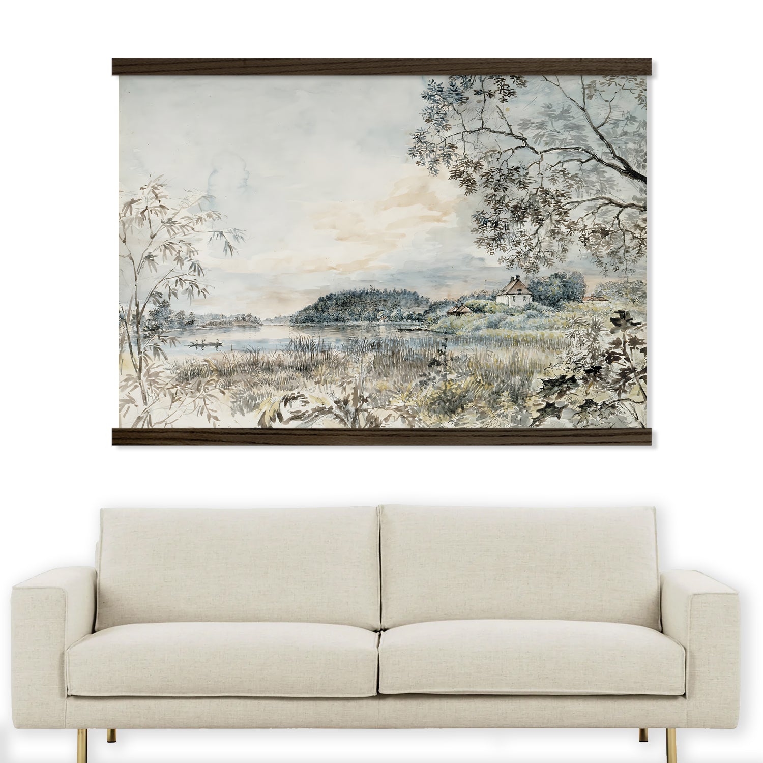 Lake House Canvas Wall Art - House at the Lake - Framed Nature Art