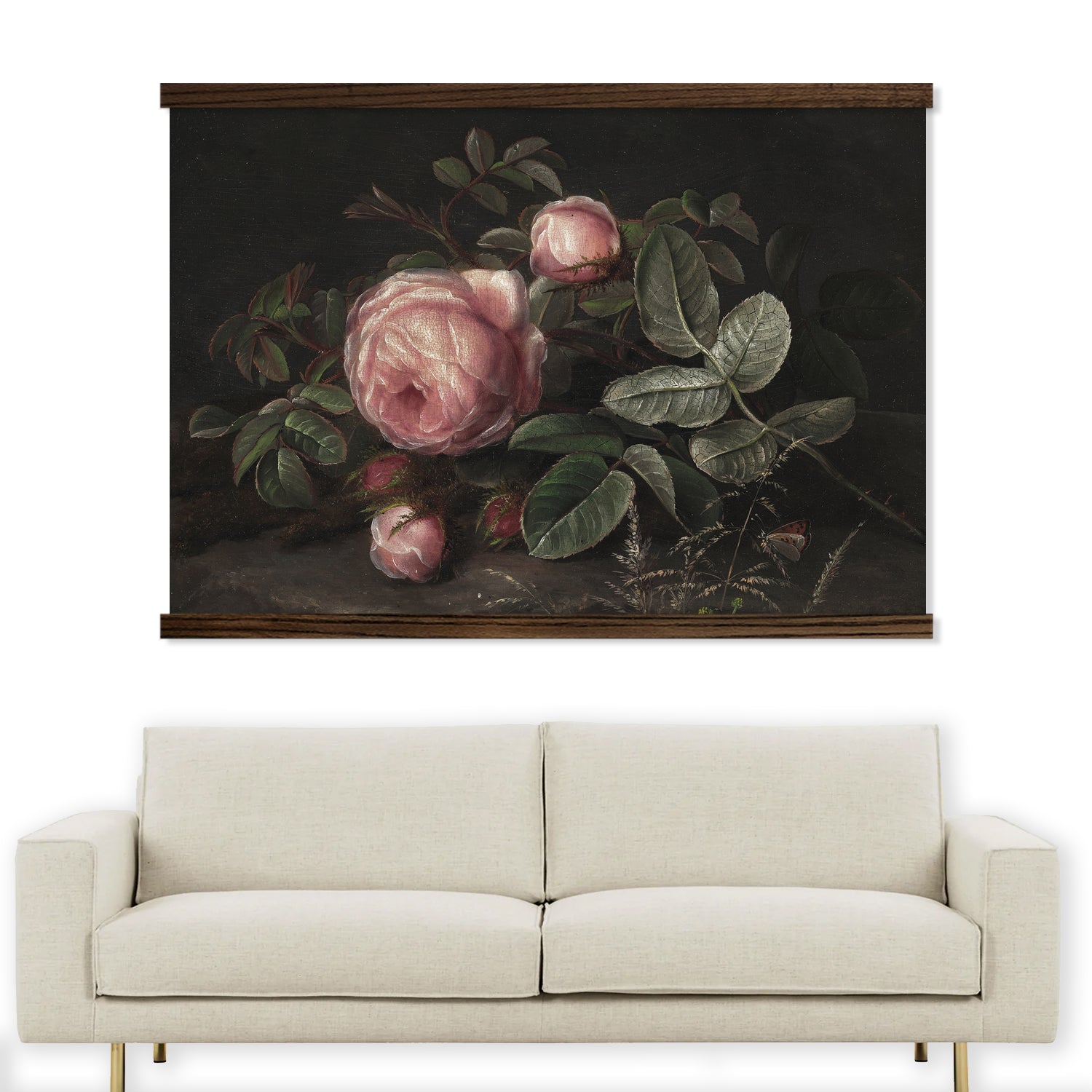 HUGE Hanging Canvas Tapestry- Jensen Vintage Roses Framed Art