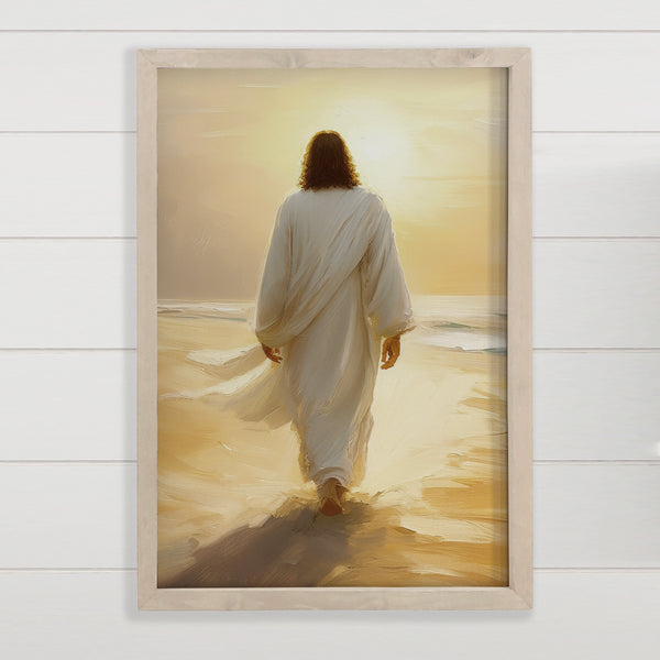 Jesus Golden Sunset - Jesus Canvas Wall Art - Wood Framed