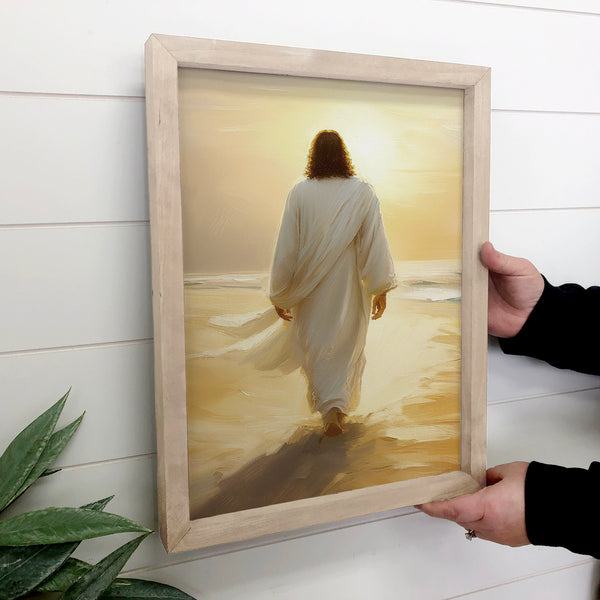 Jesus Golden Sunset - Jesus Canvas Wall Art - Wood Framed