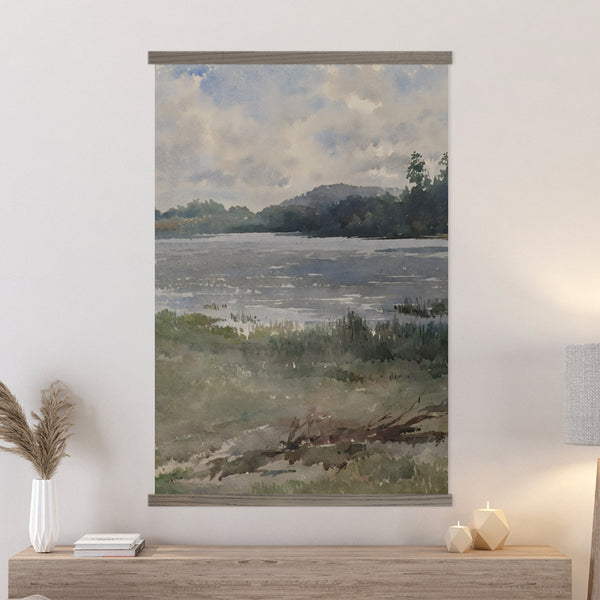 Front Entry Large Canvas Wall Art - Blue Lakeside Watercolor