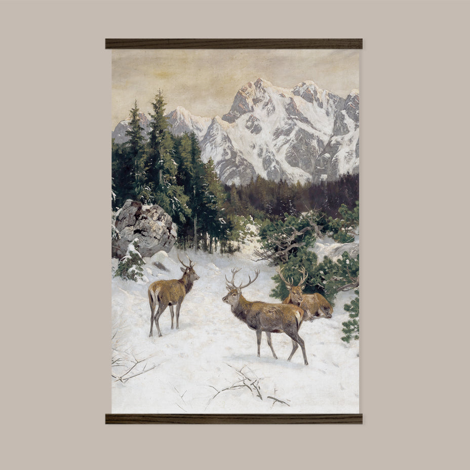 Big Wall Art Rustic Home Decor - Winter Deer Painting