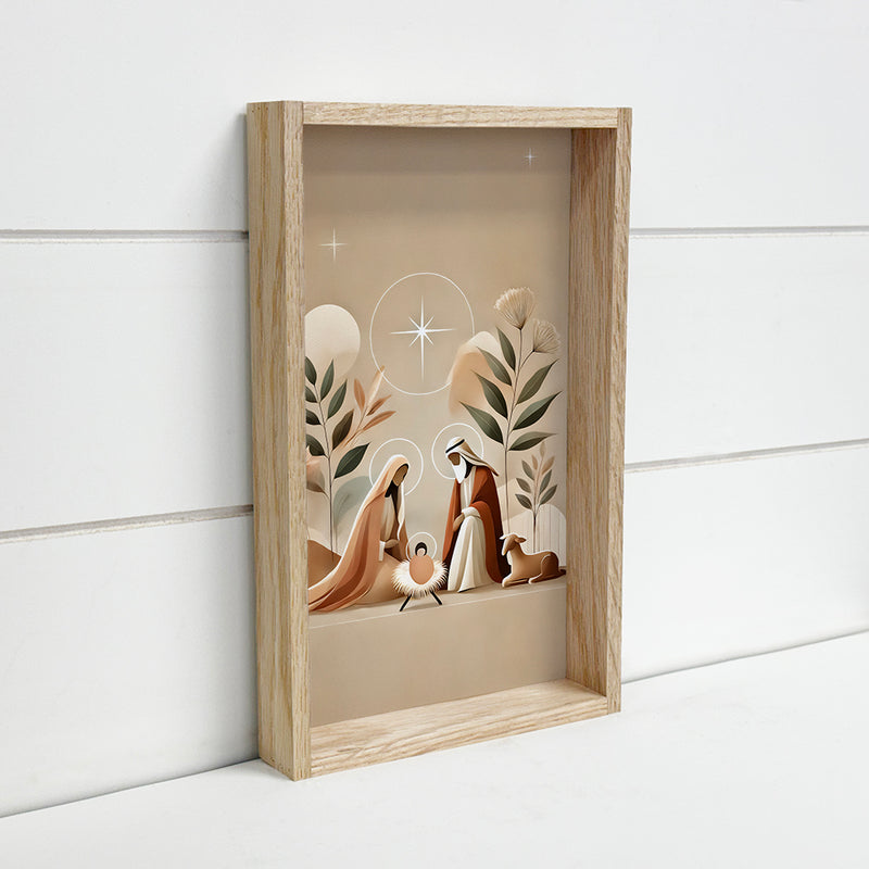 Modern Boho Beige Christmas Nativity - Nativity Canvas Art