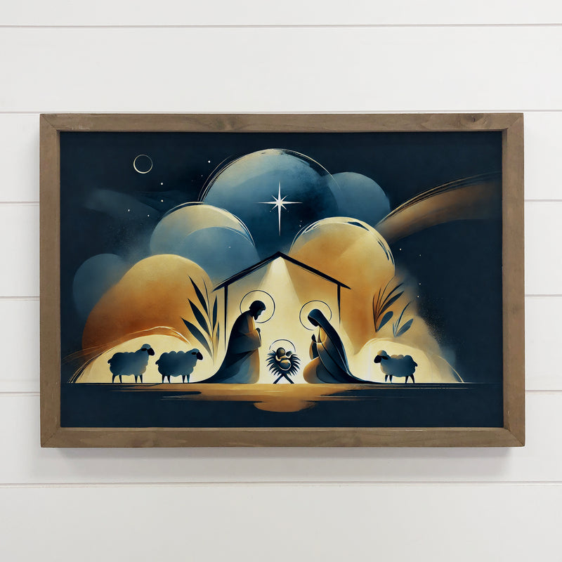 Modern Boho Navy Night Sky Christmas Nativity - Nativity Art