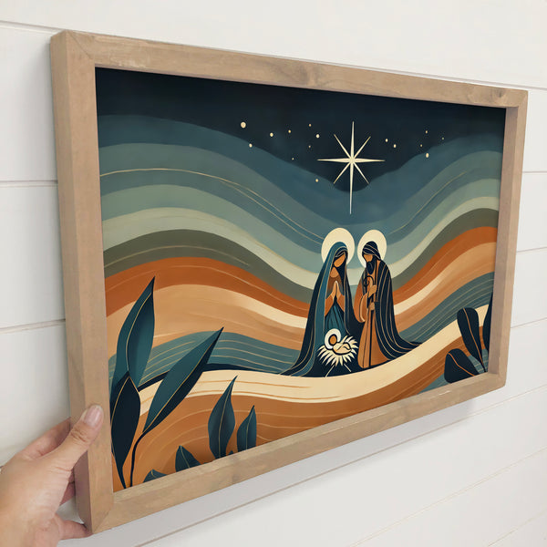 Modern Boho Christmas Nativity Rolling Hills - Nativity Art