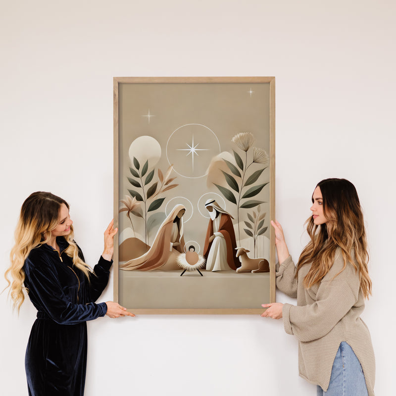 Modern Boho Beige Christmas Nativity - Nativity Canvas Art