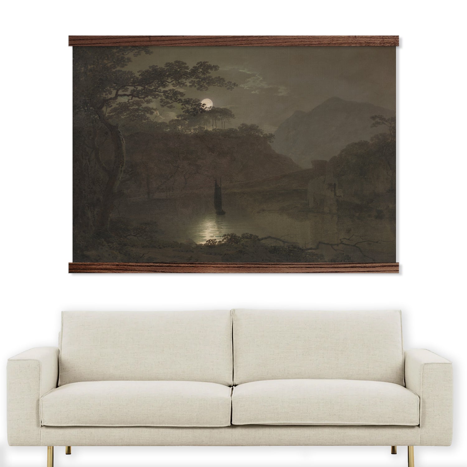 Large Canvas Wall Decor- Moonlight Sea - Canvas Art with Wood Frame - Beach House Art