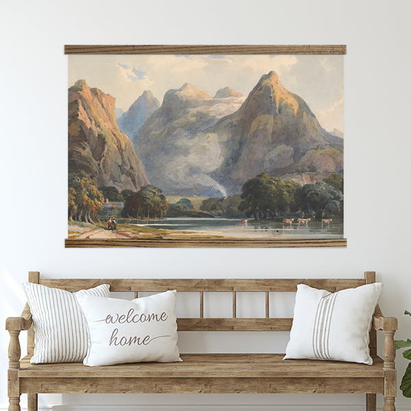 Extra Large Wall Art- Mountain Stream Cows- Framed Canvas Large Wall Art