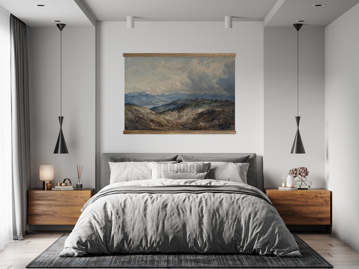 Large Wall Art- Mountains with Thunderstorms- Framed Canvas Large Wall Art