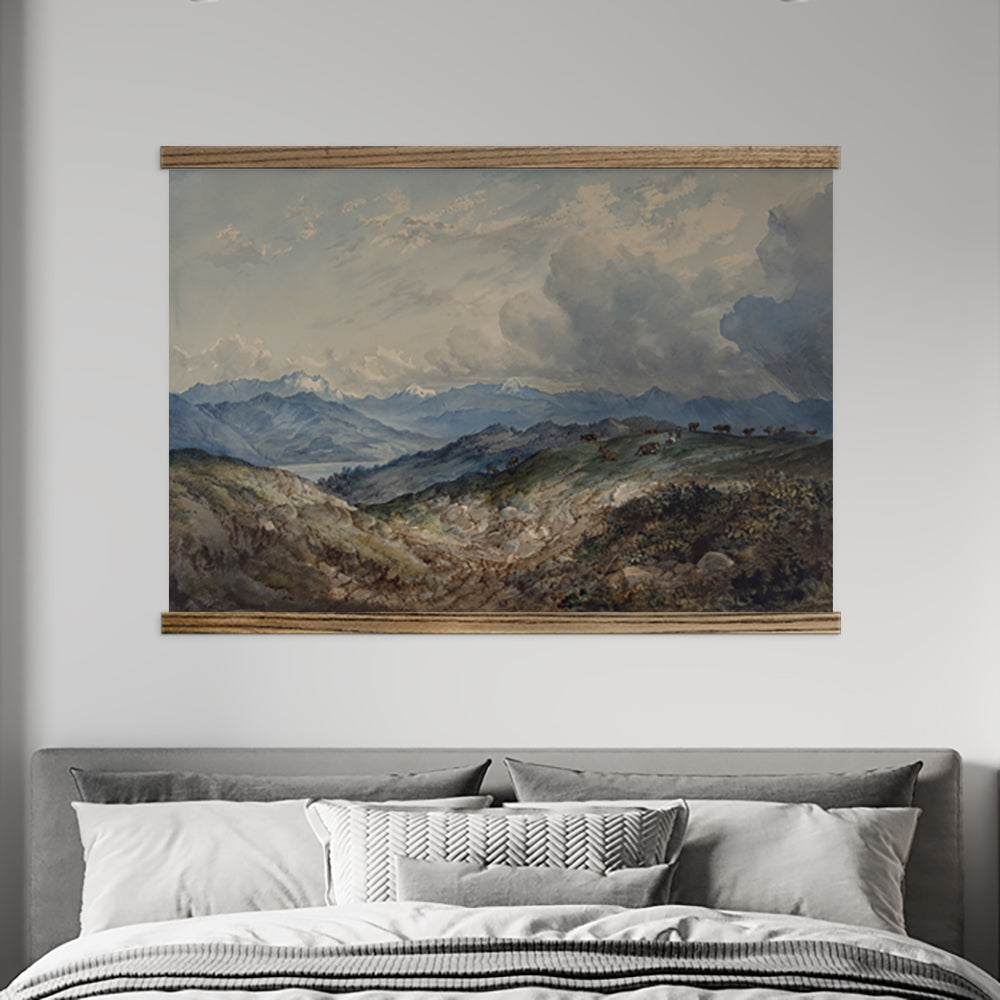 Large Wall Art- Mountains with Thunderstorms- Framed Canvas Large Wall Art