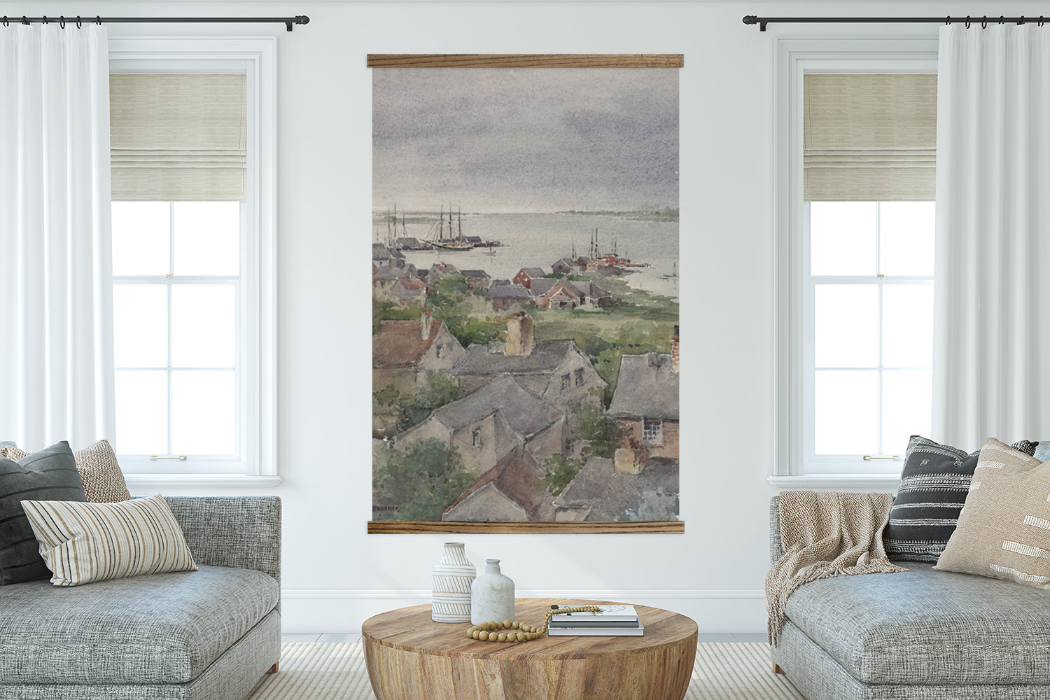 Bedroom Large Canvas Wall Art  - Nantucket Watercolor