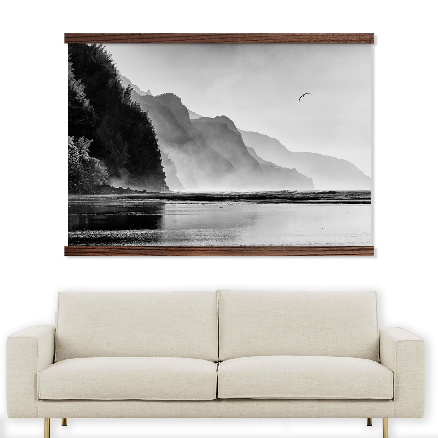 Large Canvas -  Napali Coast - Black & White Nature Photograph - Framed Art