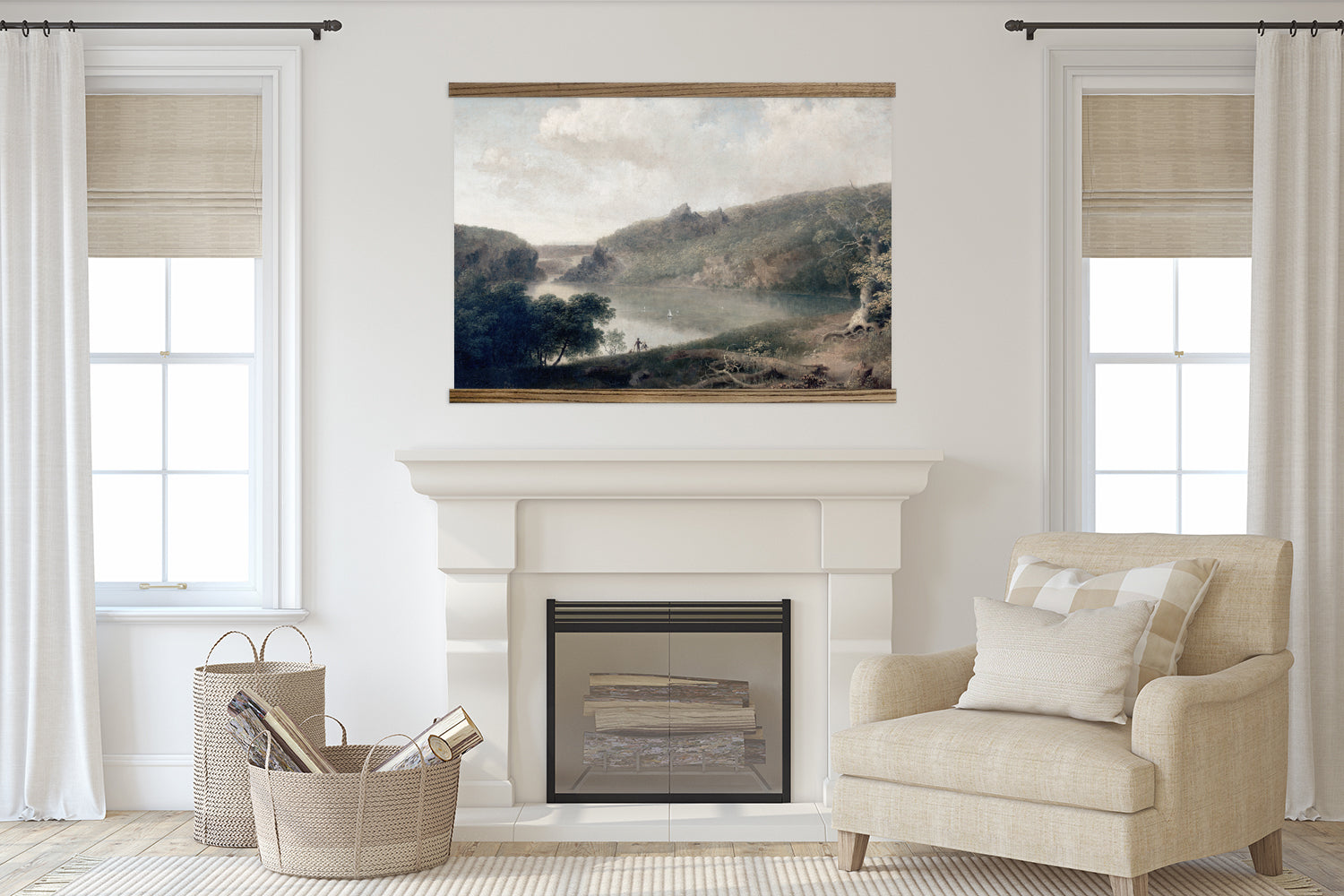 Big Wall Art - New York Vintage Lake - Framed Nature Wall Art - Lake House Decor