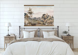 Farmhouse House Decor Large Canvas of Vintage Painting of Pastoral Hills