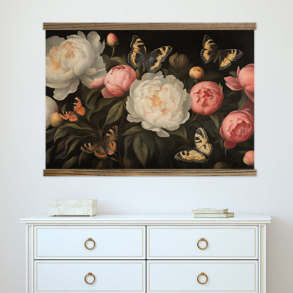 Bedroom Large Canvas Wall Art - Peonies Butterfly
