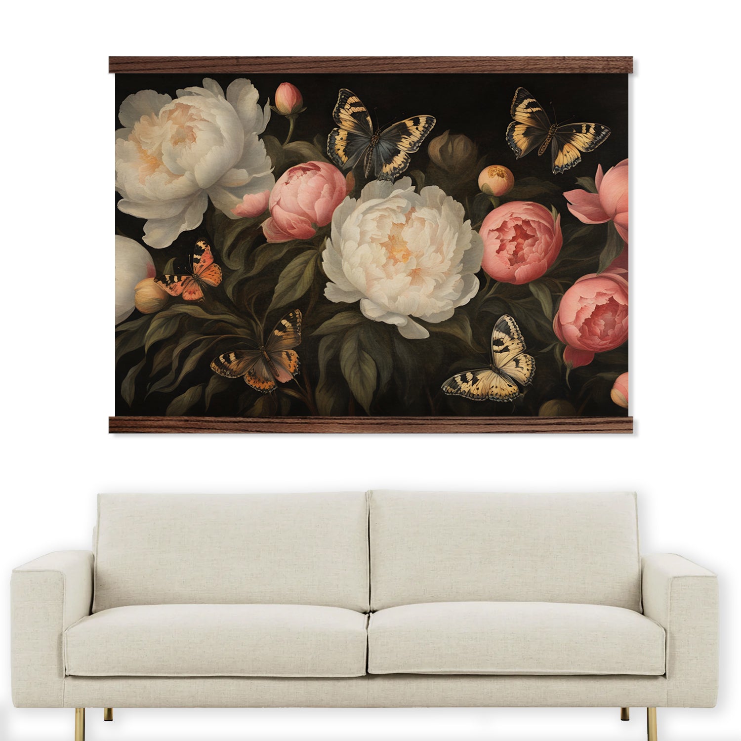 Bedroom Large Canvas Wall Art - Peonies Butterfly