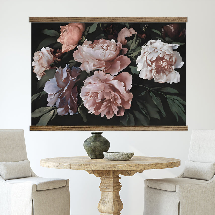 Oversized Wall Decor- Peonies Painting- Dark Moody Large Wall Art