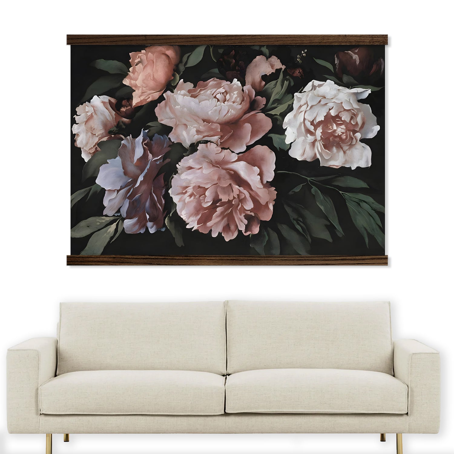 Oversized Wall Decor- Peonies Painting- Dark Moody Large Wall Art