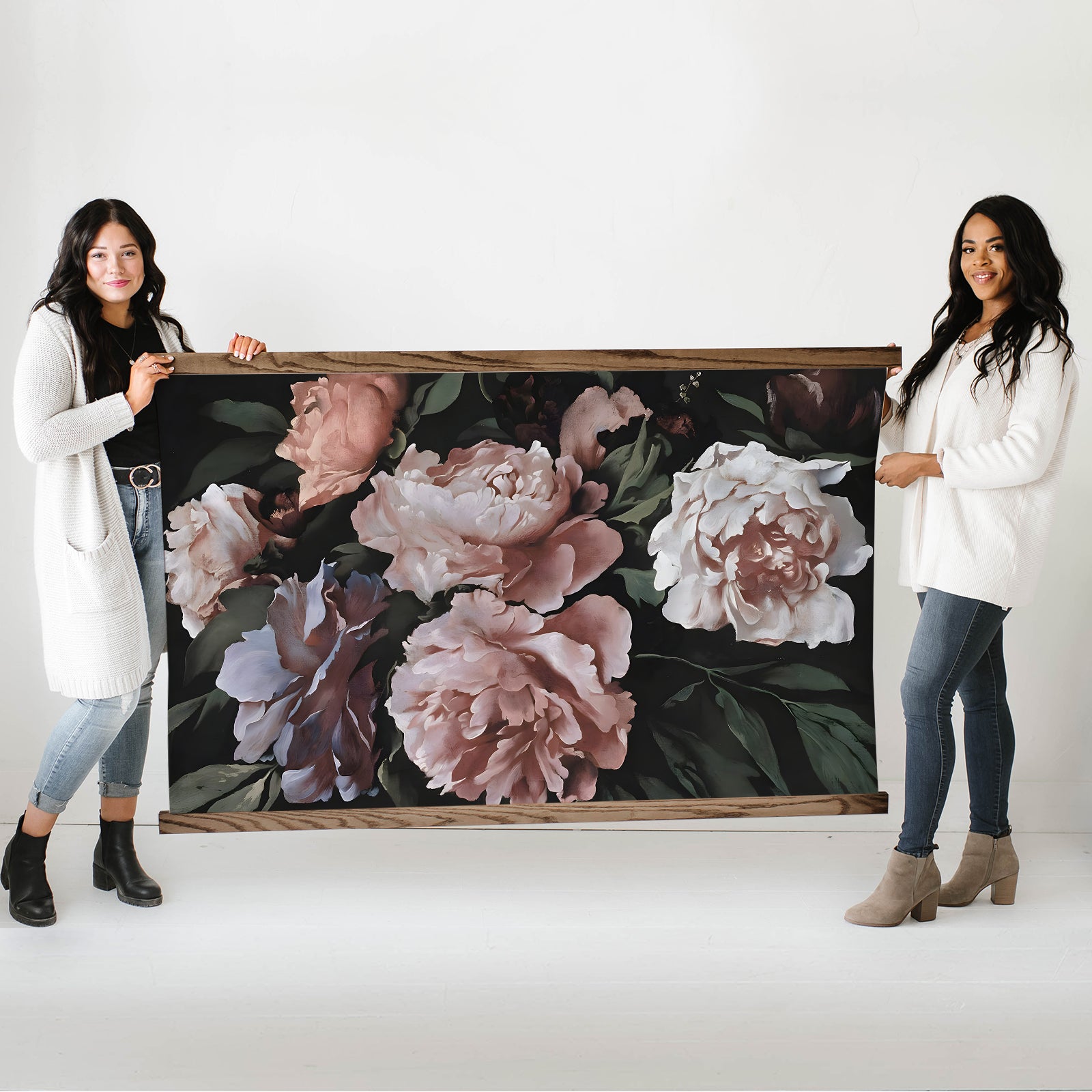 Oversized Wall Decor- Peonies Painting- Dark Moody Large Wall Art