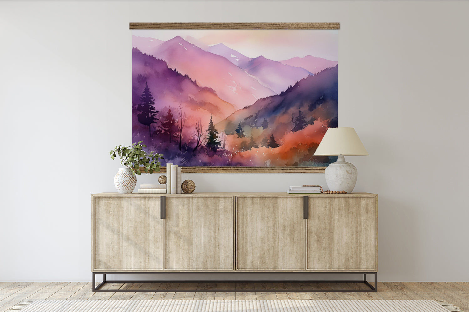 Artwork For Living Room - Purple Ombre Mountains - Framed Nature Wall Art -Cabin Decor